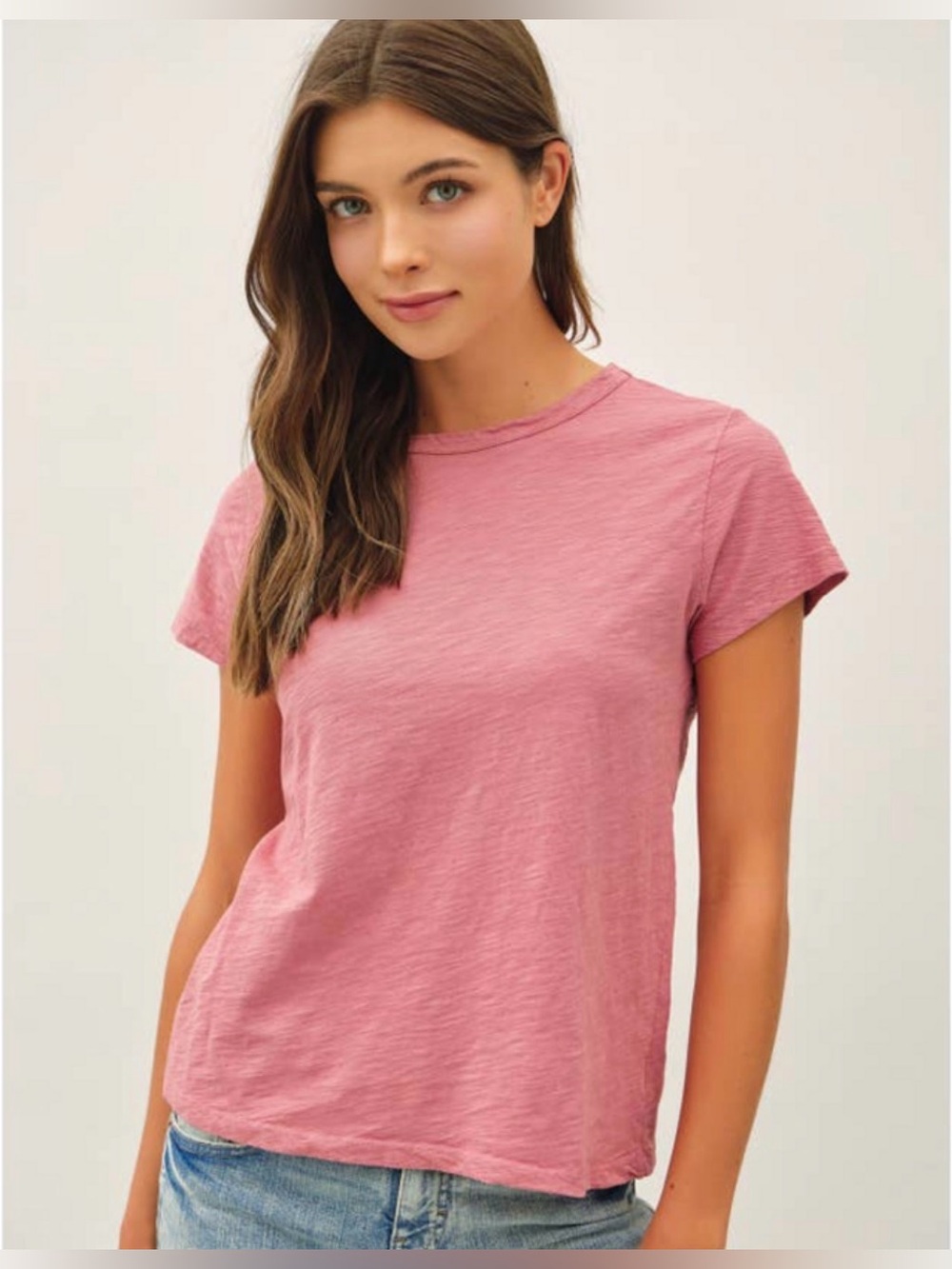 LOFT Women's Pink Slub Knit Crewneck T-Shirt Short Sleeve Casual Top Size Medium